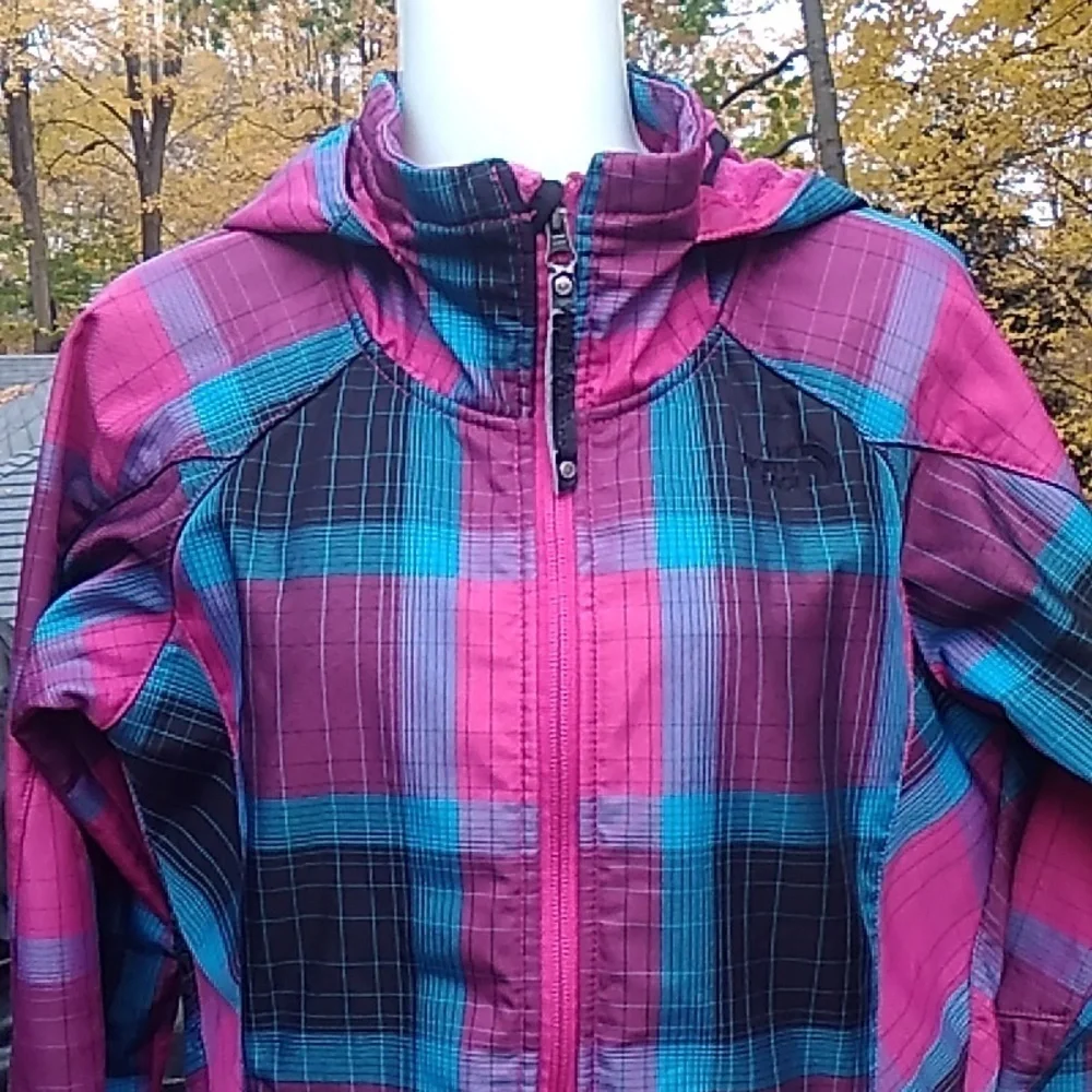 The North Face Women's Pink and Blue Plaid Fleece Lined Snowboard Ski Jacket - Picture 2 of 16